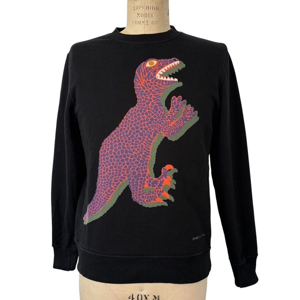 Paul Smith Dino Crewneck Sweatshirt Mens M Black Organic Cotton Dinosaur Graphic